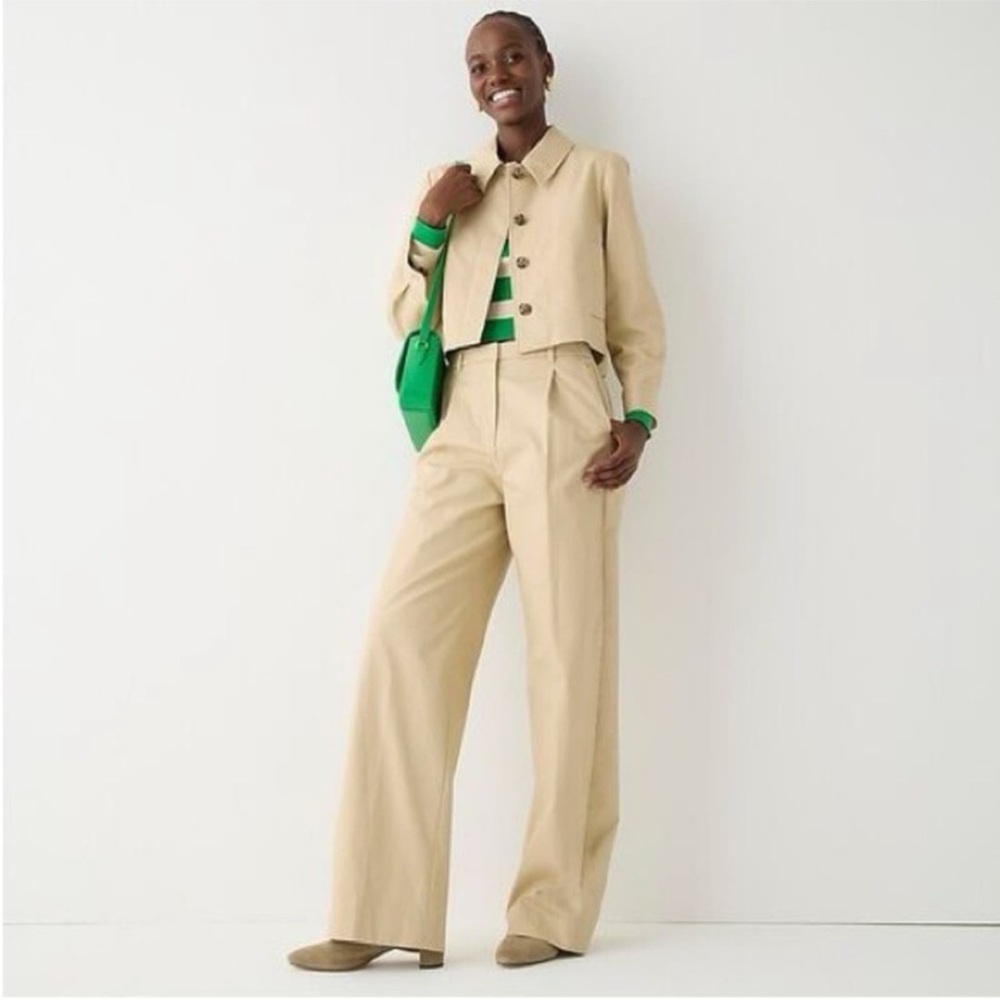 NWT J‎ Crew Wide Leg Essential Pants in Trench Canvas Khaki Trousers Size 14